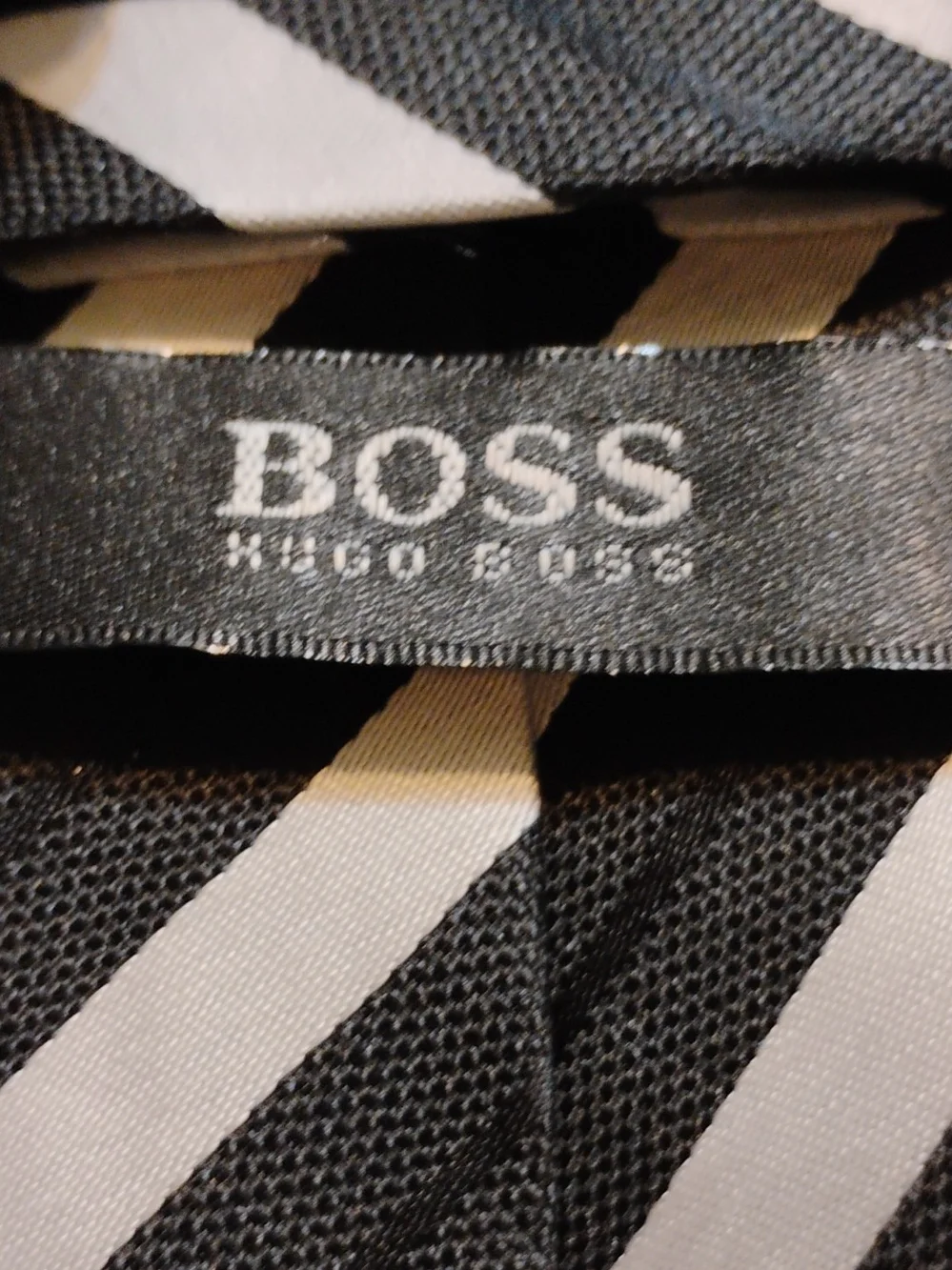 BOSS Black and White Diagonal Stripe Silk Tie